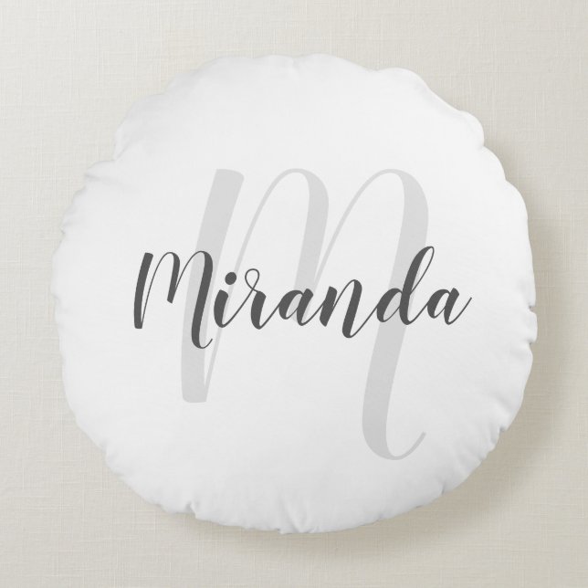 Custom Colour Modern Personalised Monogram and Nam Round Cushion (Front)
