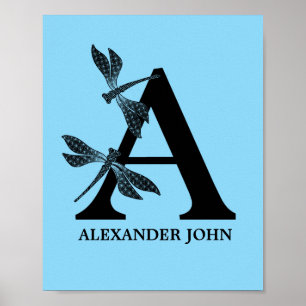 Custom Colour Monogram Floral Letter A Nursery  Poster