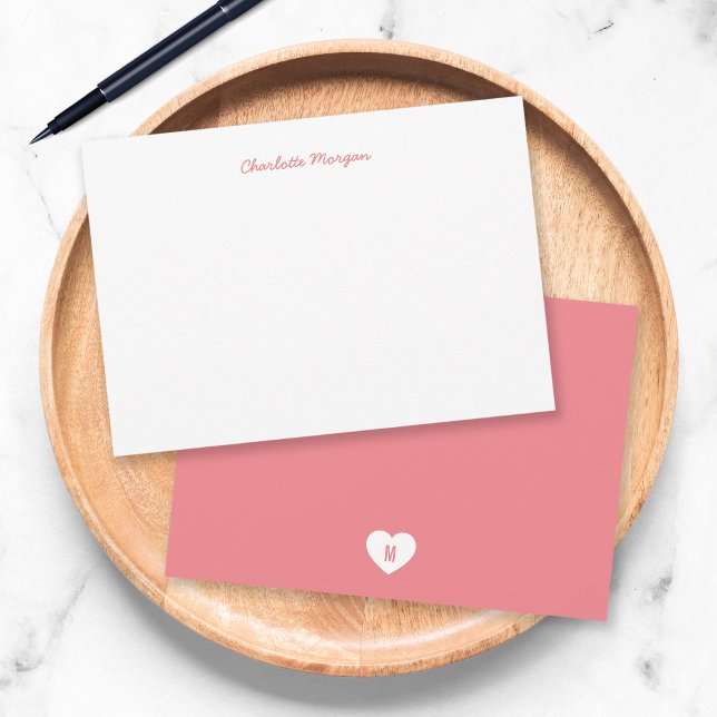 Custom Colour Monogram Heart Back Modern Script Card (Creator Uploaded)