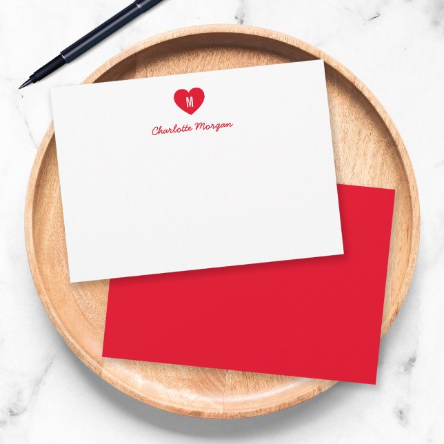 Custom Colour Monogram Heart Modern Script Card (Creator Uploaded)