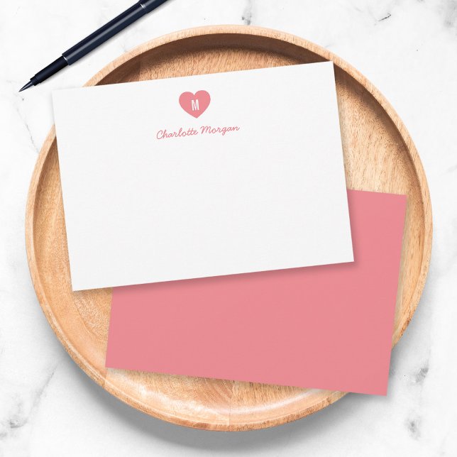 Custom Colour Monogram Heart Modern Script Card (Creator Uploaded)