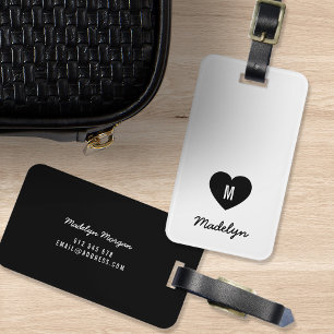 Custom Colour Monogram Heart Modern Script Luggage Tag