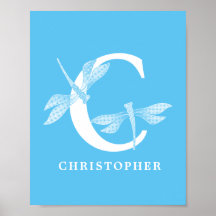 Custom Colour Monogram Letter C Dragonfly Nursery