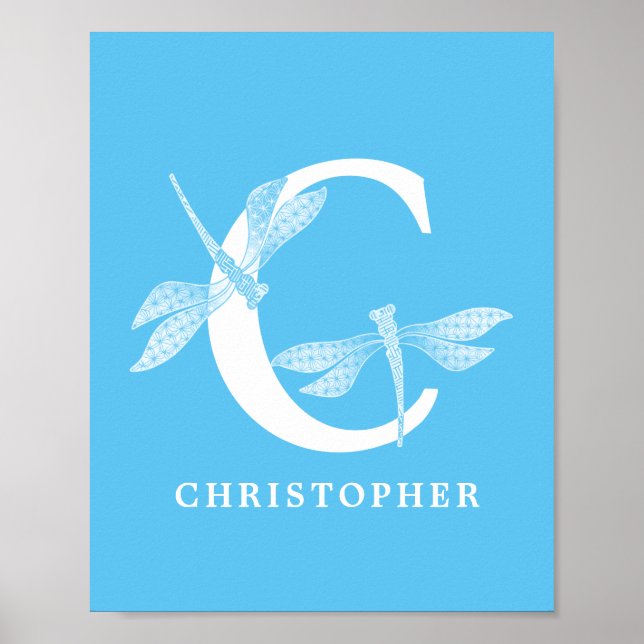 Custom Colour Monogram Letter C Dragonfly Nursery  Poster (Front)