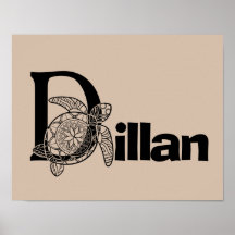 Custom colour monogram letter D Turtle Nursery art