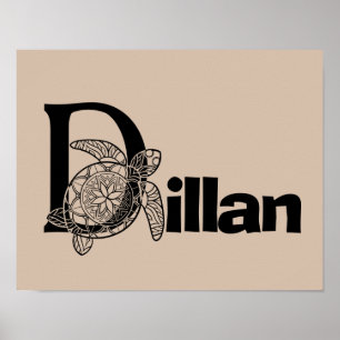 Custom colour monogram letter D Turtle Nursery art Poster