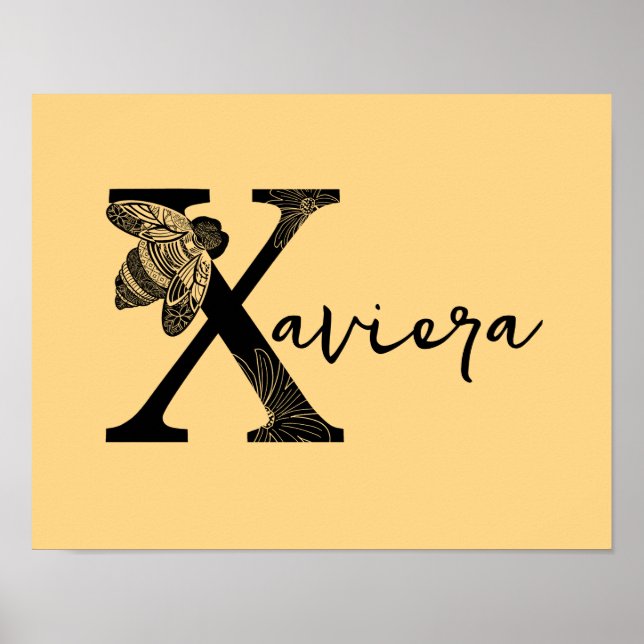 Custom Colour Monogram Name Letter X Bee Nursery  Poster (Front)