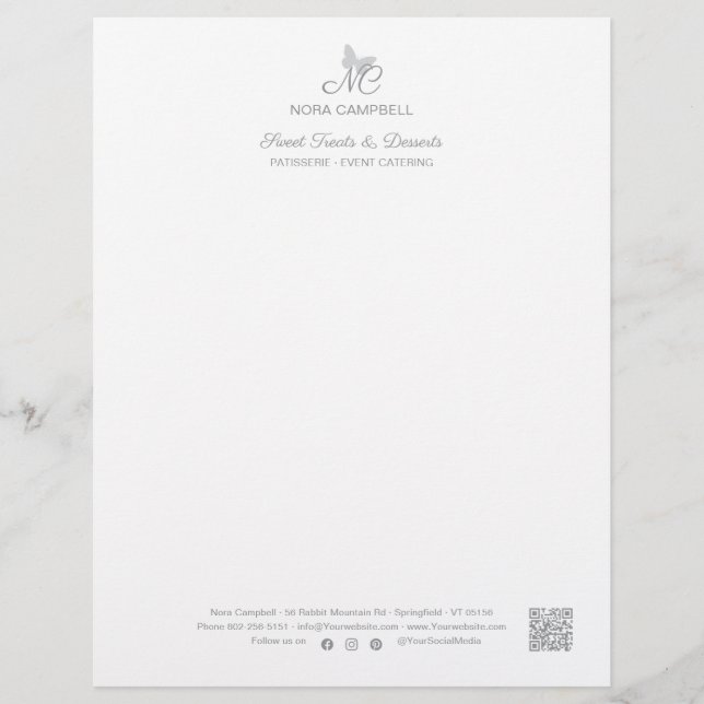 Custom Colour Monogram QR Code Social Media Icons Letterhead (Front)