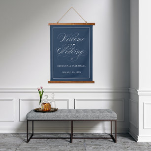 Custom Colour Navy Wedding Welcome Sign Hanging Tapestry