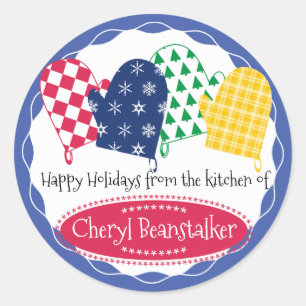 Custom colour oven mitts Christmas holiday baking Classic Round Sticker