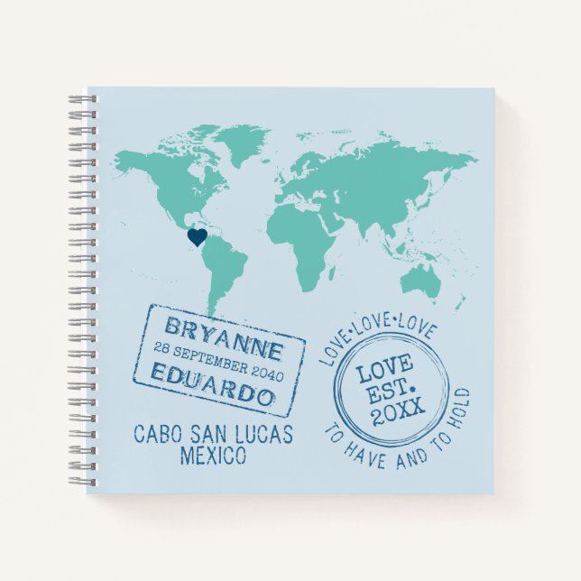 Custom Colour Passport Stamp World Map Guest Book (Front)