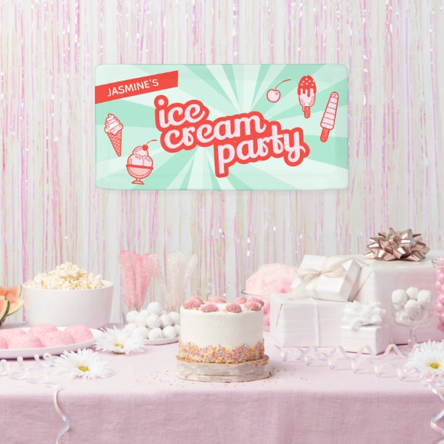 Custom Colour Personalised Ice Cream Party Backdro Banner (Party)