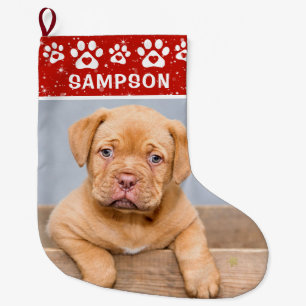 Custom Colour Personalised Pet Name & Photo Large Christmas Stocking