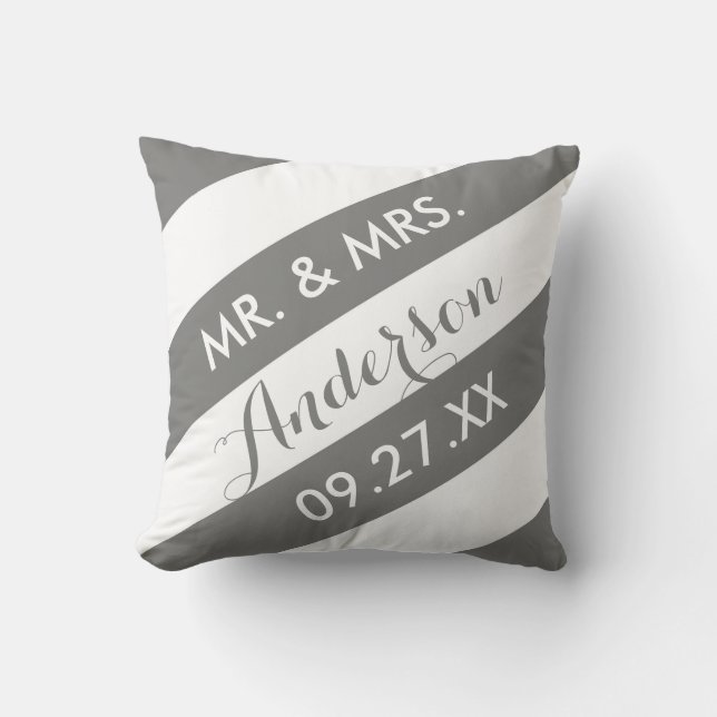 Custom Colour Personalised Throw Pillow / Grey (Front)