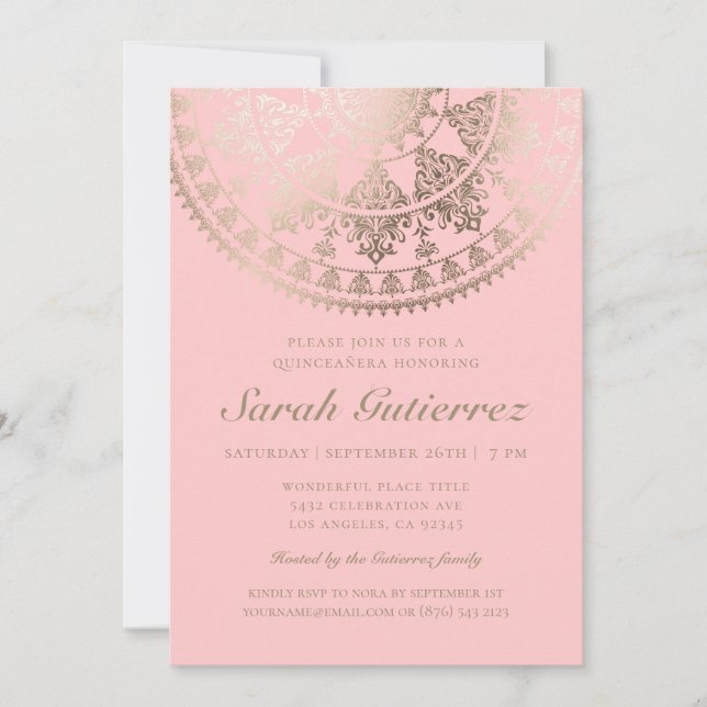 Custom Colour Quinceañera Invitations Gold Foil (Front)