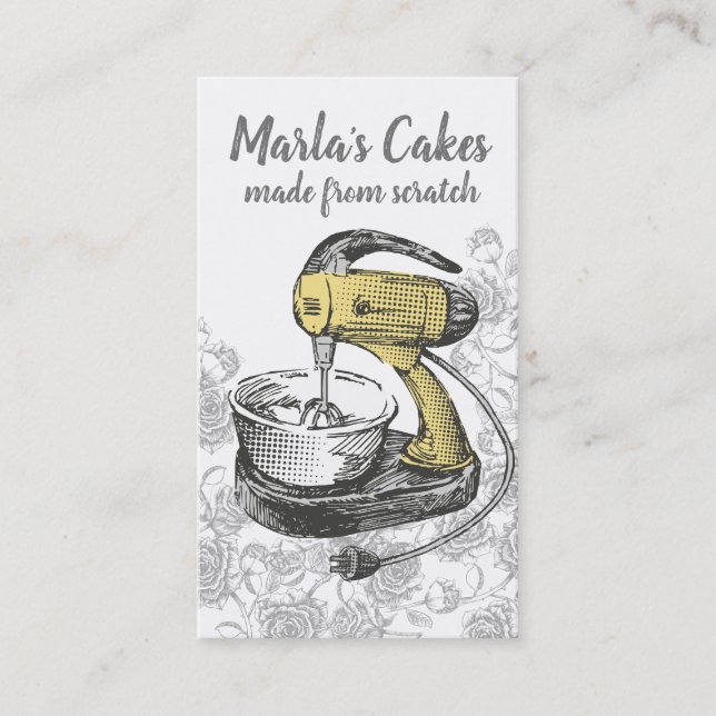 Custom colour retro stand mixer bakery baking business card (Front)