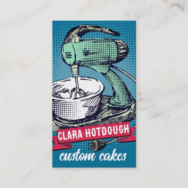 Custom colour retro stand mixer baking bakery card (Front)