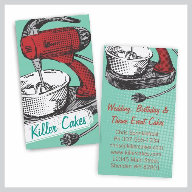 Custom colour retro stand mixer baking bakery card (Creator Uploaded)