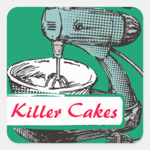 Custom colour retro stand mixer baking bakery labe square sticker