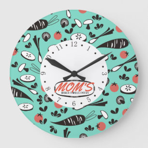 custom colour retro vegetable cooking kitchen large clock