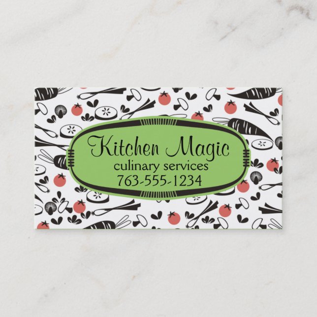 Custom colour retro vegetables cooking chef card (Front)