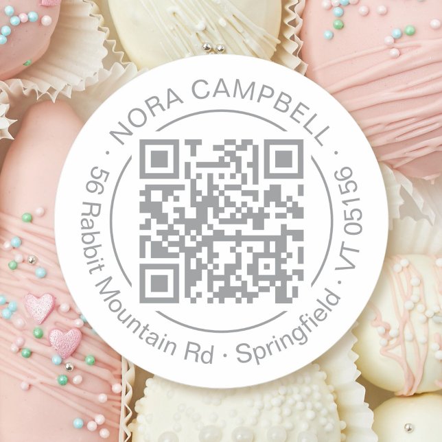 Custom Colour Round QR Code Circle Frame Text Classic Round Sticker (Modern, elegant business name, QR code round sticker with circle frame, promotional sticker.)