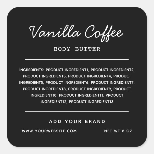 Custom Colour Script Lines Ingredients List Square Sticker (Front)