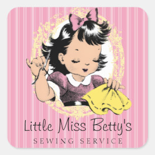 custom colour seamstress sewing girl needle thread square sticker