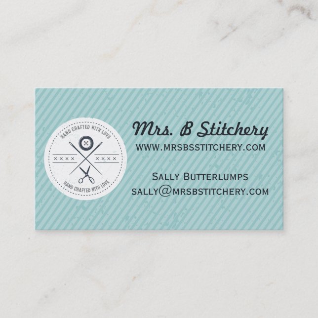 Custom colour sewing seamstress alterations emblem business card (Front)