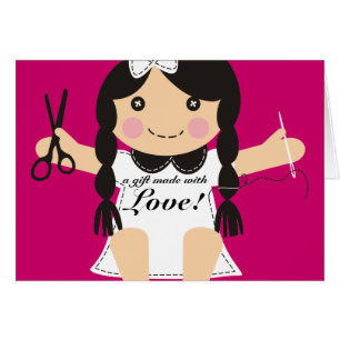 Custom colour sewing seamstress doll gift card
