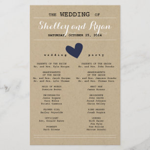 Custom Colour Simple Heart Wedding Program
