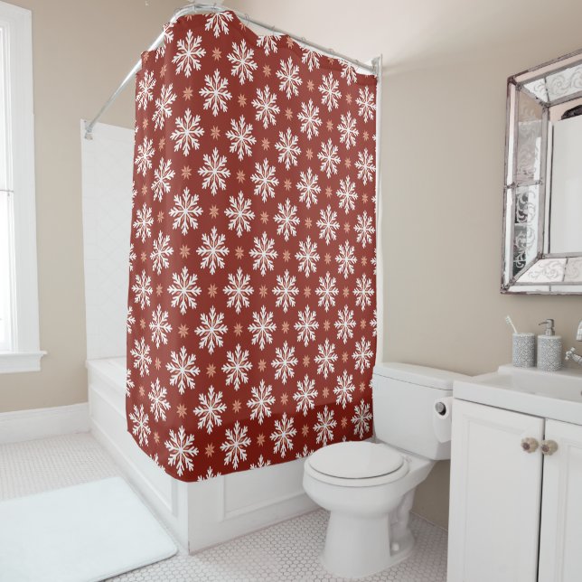 Custom Colour Simple Snowflake Pattern Shower Curtain (In Situ)