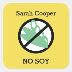 Custom Colour Soy Allergy Personalised Kids Square Sticker