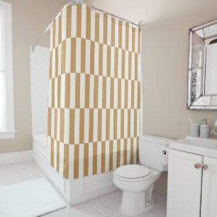 Custom Colour Stripe Mid Century Chequerboard Ochr Shower Curtain