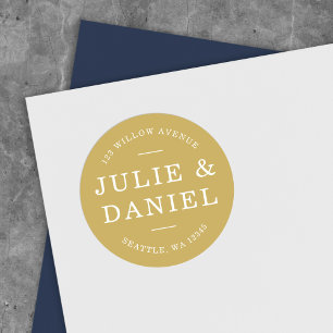 Custom Colour Stylish Modern Couple Return Address Classic Round Sticker
