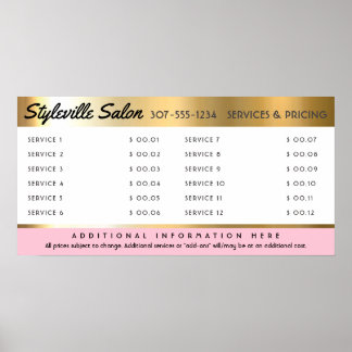 Custom colour stylist salon service price display poster