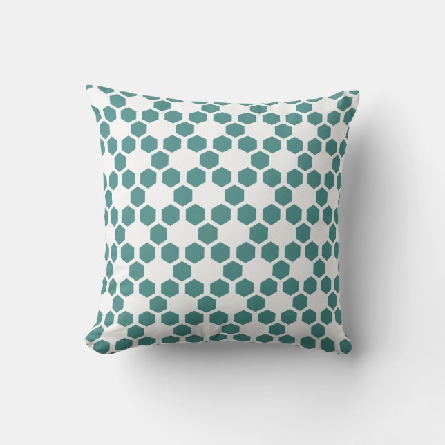 Custom Colour, Teal and White Hexagon Pattern Cushion (Front)