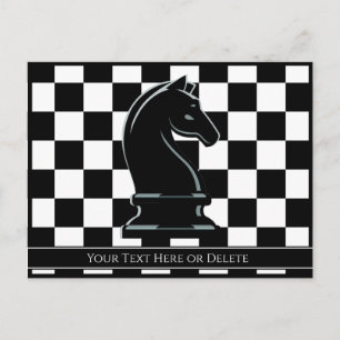 Custom Colour & Text Chessboard Black Knight Chess Postcard
