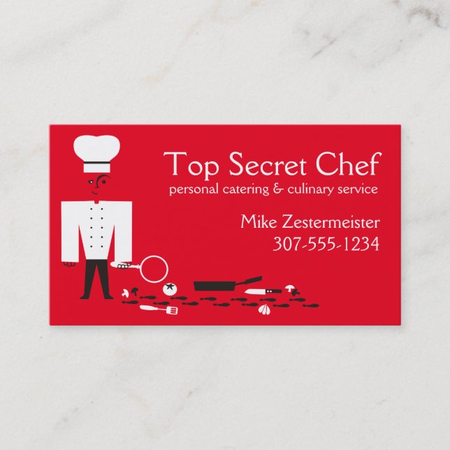 Custom colour top secret detective chef catering business card (Front)