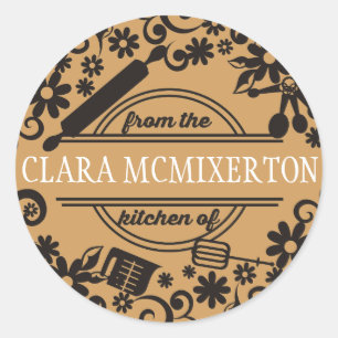 Custom colour utensils flowers from the kitchen of classic round sticker