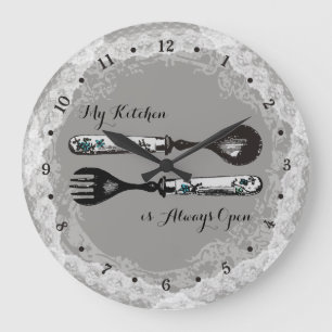 Custom colour vintage fork spoon lace kitchen cloc large clock