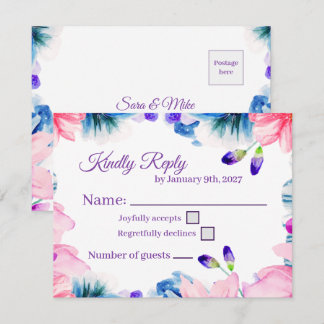 Custom Colour Watercolor Floral RSVP Card 