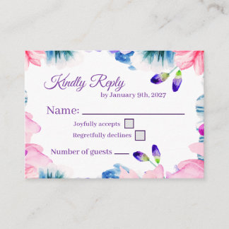 Custom Colour Watercolor Floral RSVP Card 