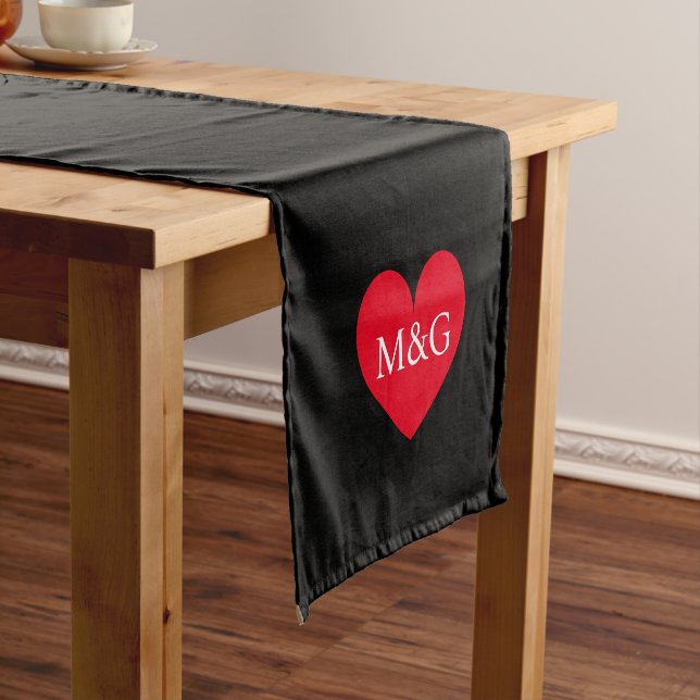 Custom colour wedding table runner with heart (In Situ)