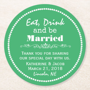 Custom Colour Wedding Thank You Favour Round Paper Coaster