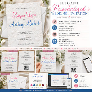 Custom Colour White Floral Wedding Invitation