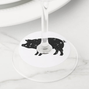 Custom colour wine glass tags with pig logo