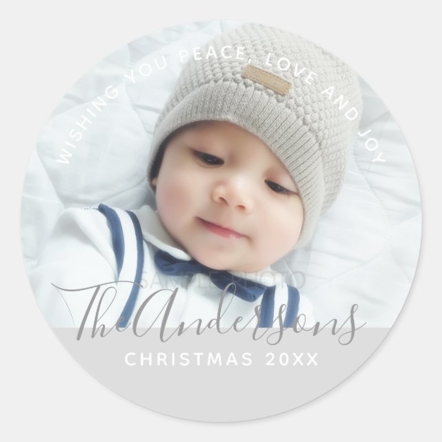 Custom Colour with Custom Photo and Text Classic Round Sticker (Front)