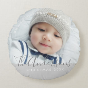 Custom Colour with Custom Photo and Text Round Cushion