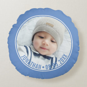 Custom Colour with Custom Photo and Text Round Cushion